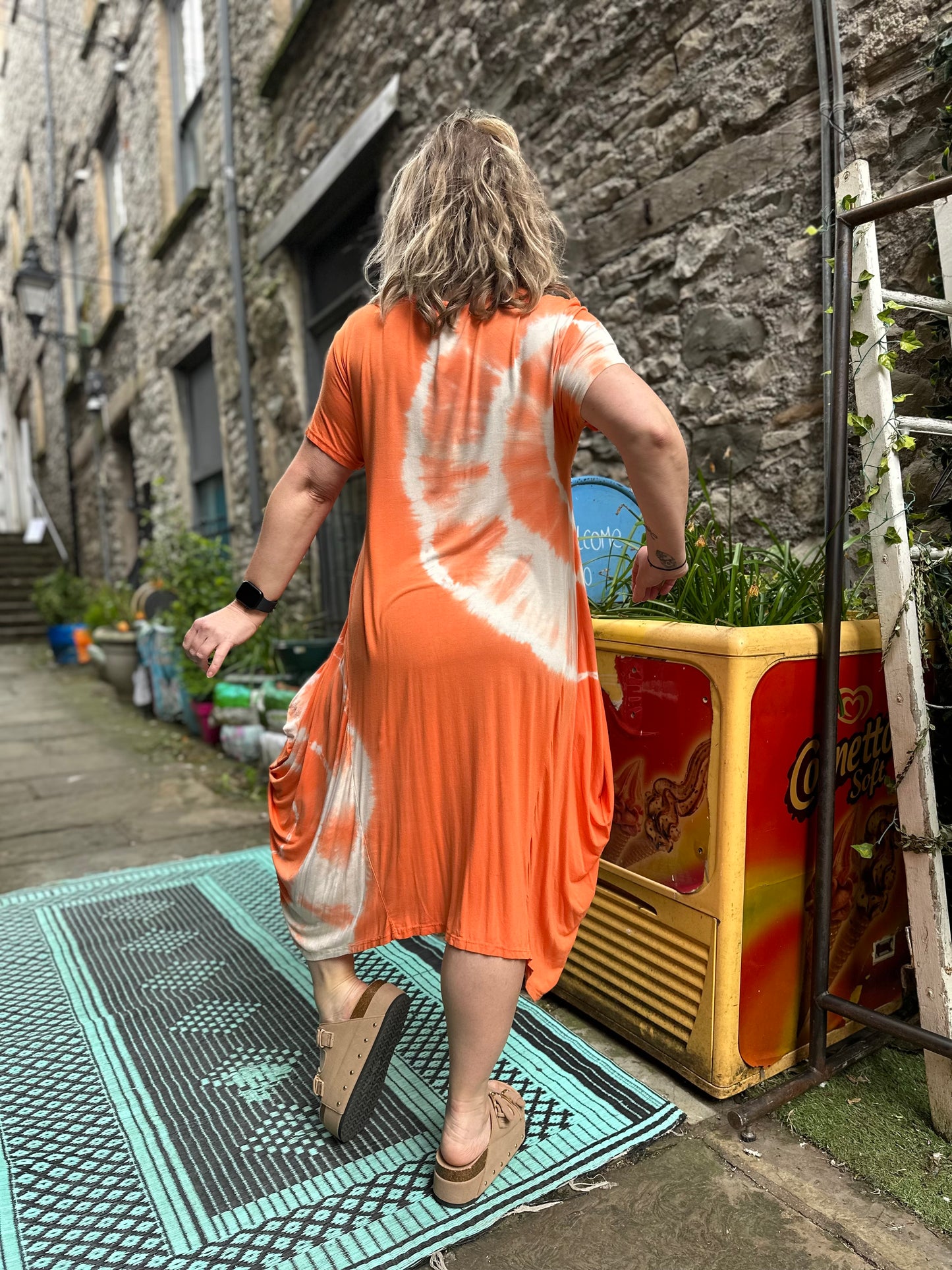 Made Italy Kodo Tie Dye Orange Dress Fit Size 10-24