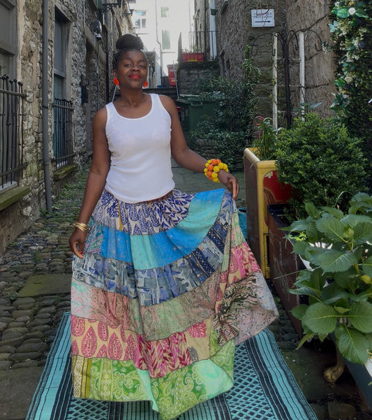 Stunning Patchwork Silk Blend Hannah Skirt one Size Fits 8-18