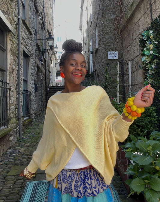 Stunning Cross Front Layering Amina Top In Lemon Colour Size 10-24