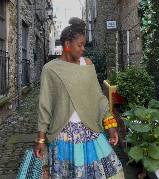 Stunning Cross Front Layering Amina Top In Khaki Colour Size 10-24