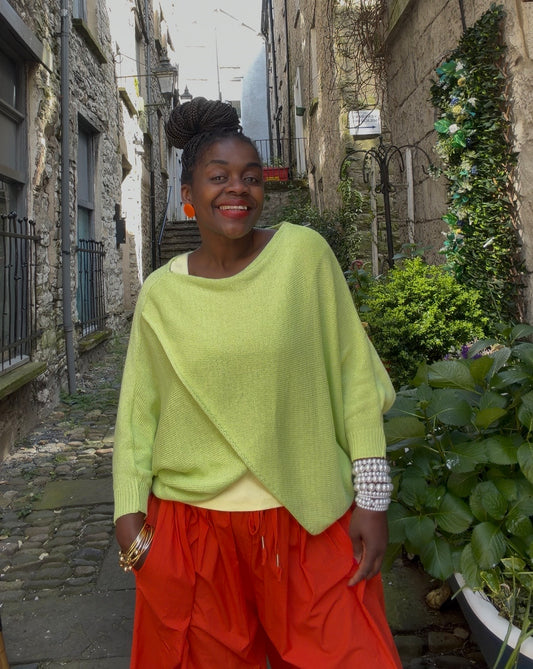 Stunning Cross Front Layering Amina Top In Lime Green Size 10-24