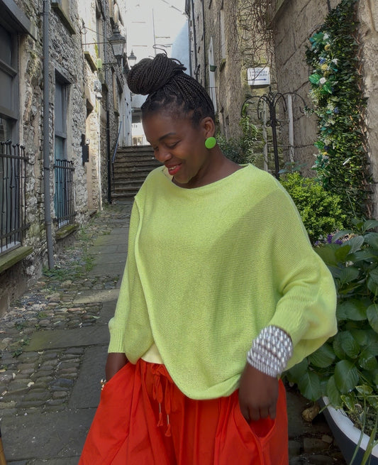 Stunning Cross Front Layering Amina Top In Lime Green Size 10-24