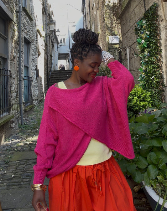 Stunning Cross Front Layering Amina Top In Raspberry Pink Colour Size 10-24