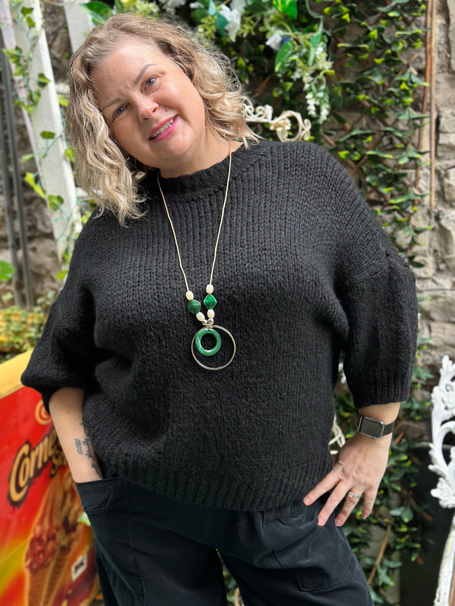 Gaga Balloon Sleeves Wollen Black Jumper Fits Size 8-18