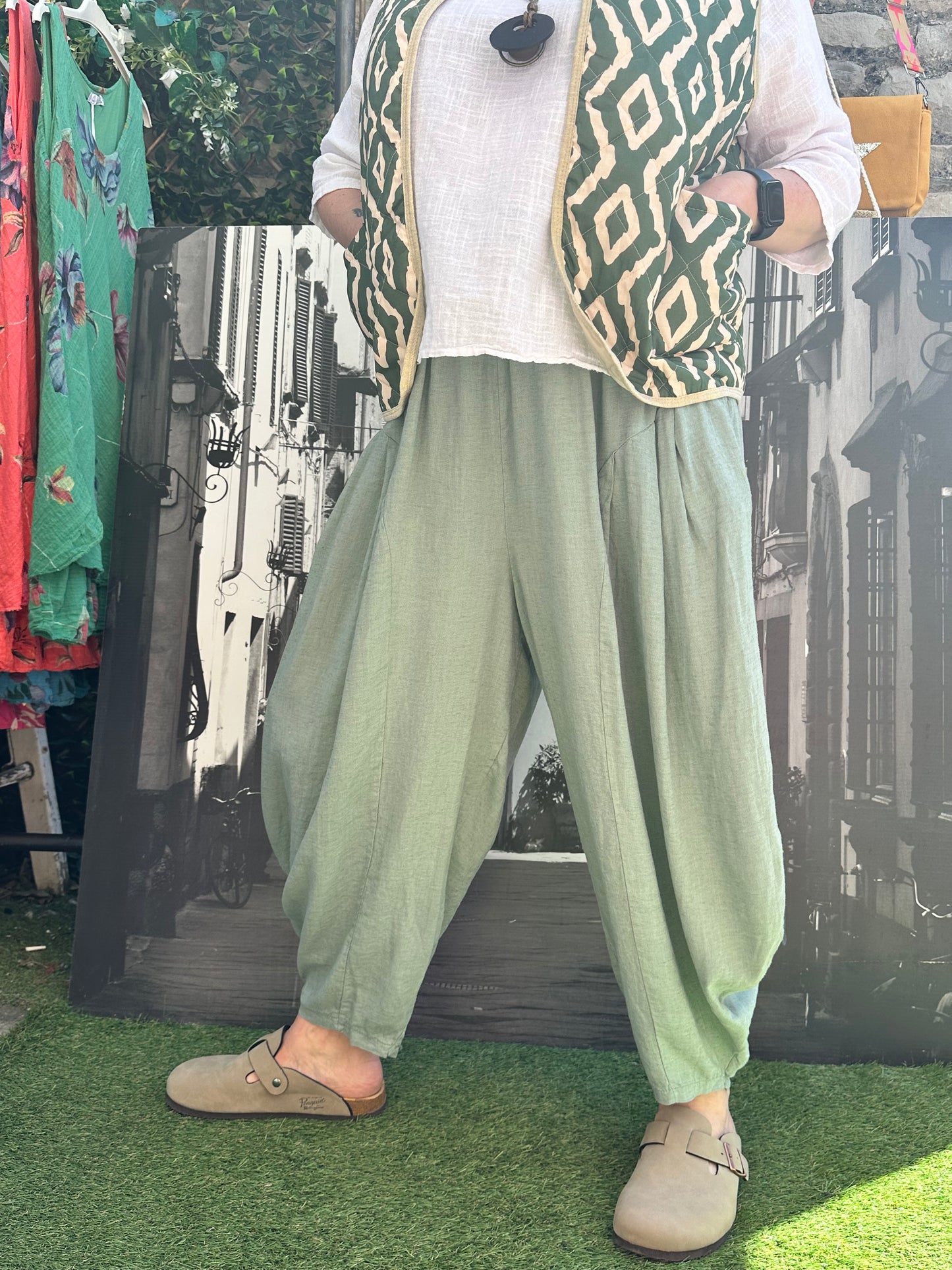 Yeba Trousers In Sage Green Fits Size 12-26