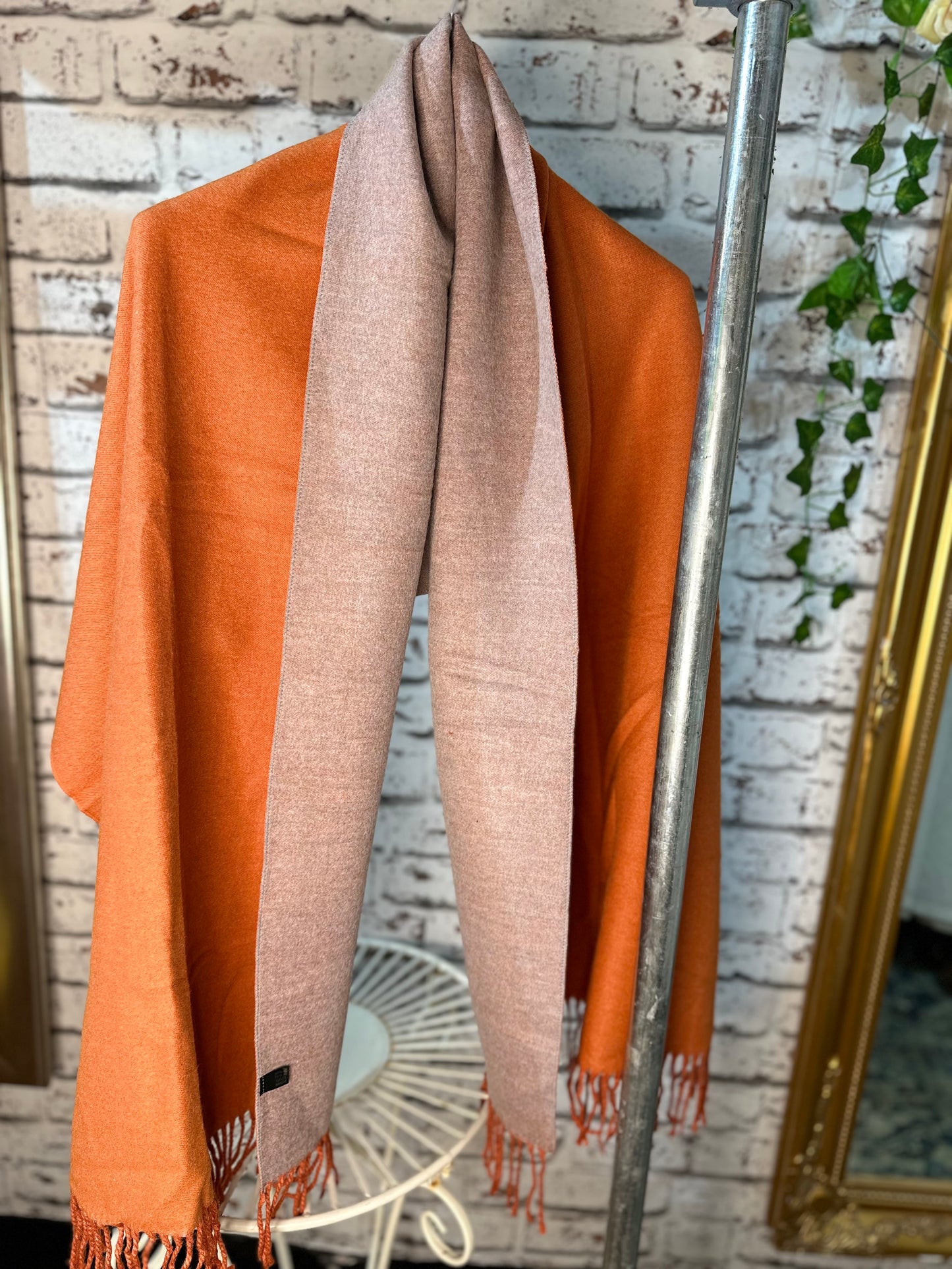 Exquisite Double Sided Cashmere Orange/Grey Scarf