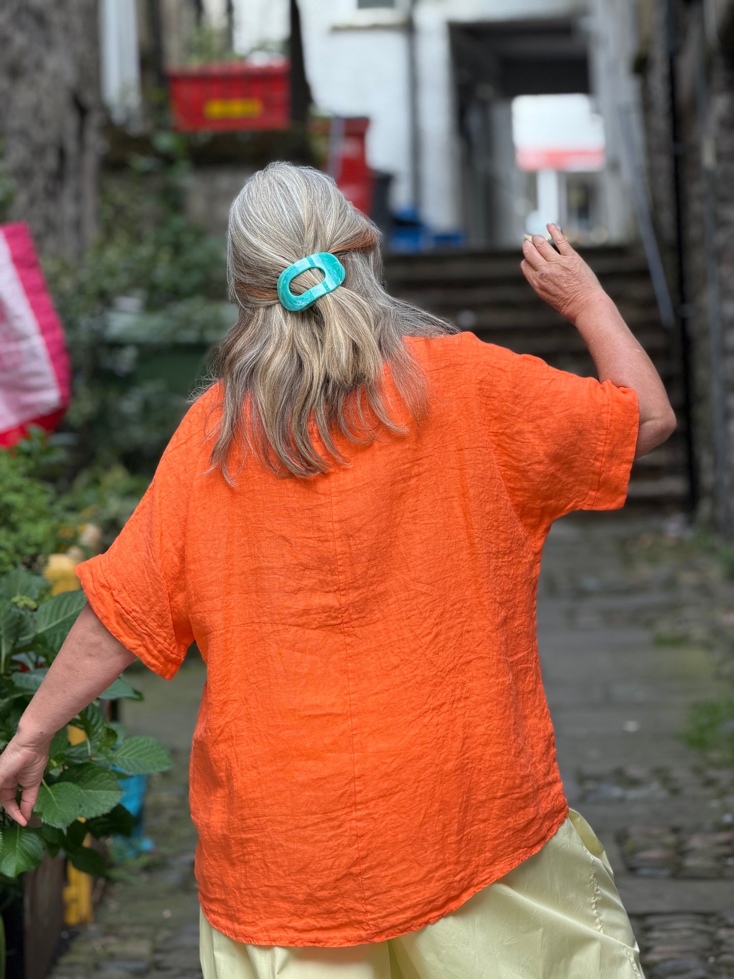 Pure Linen Mesh Detail Top One Size Will comfortably fit sizes 12–20 In Orange
