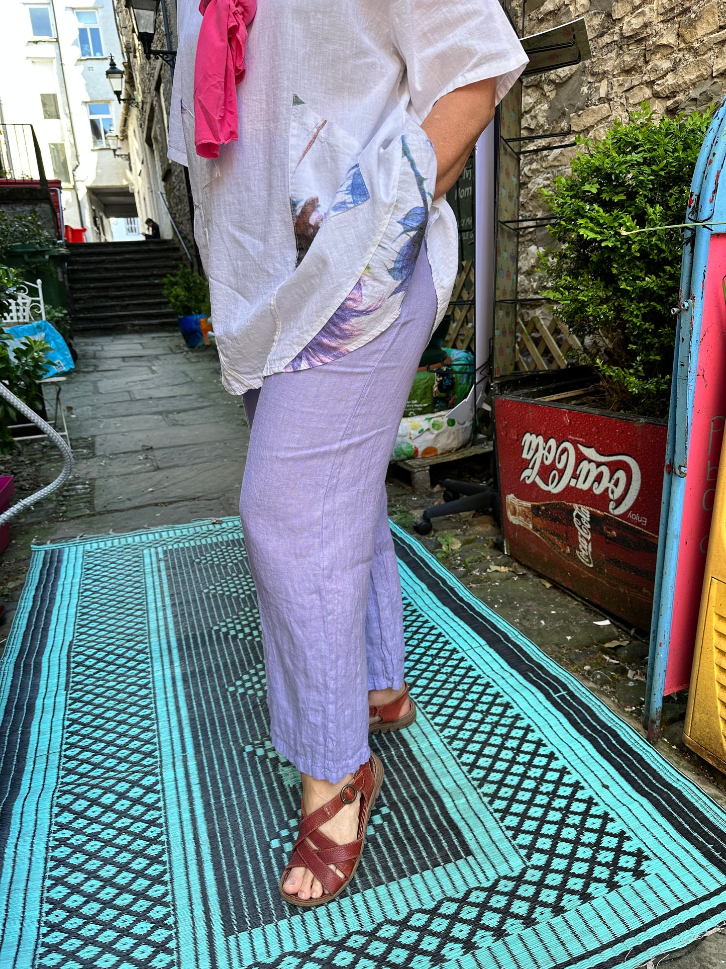 Pure Linen AKouna Trousers In Lilac Size 8-14