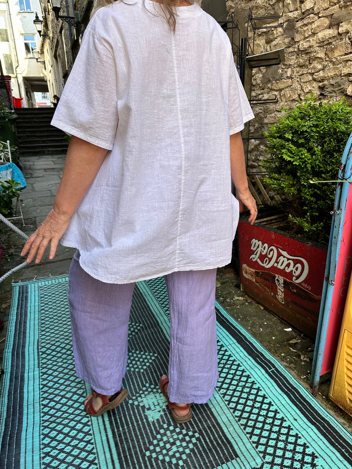 Pure Linen AKouna Trousers In Lilac Size 8-14