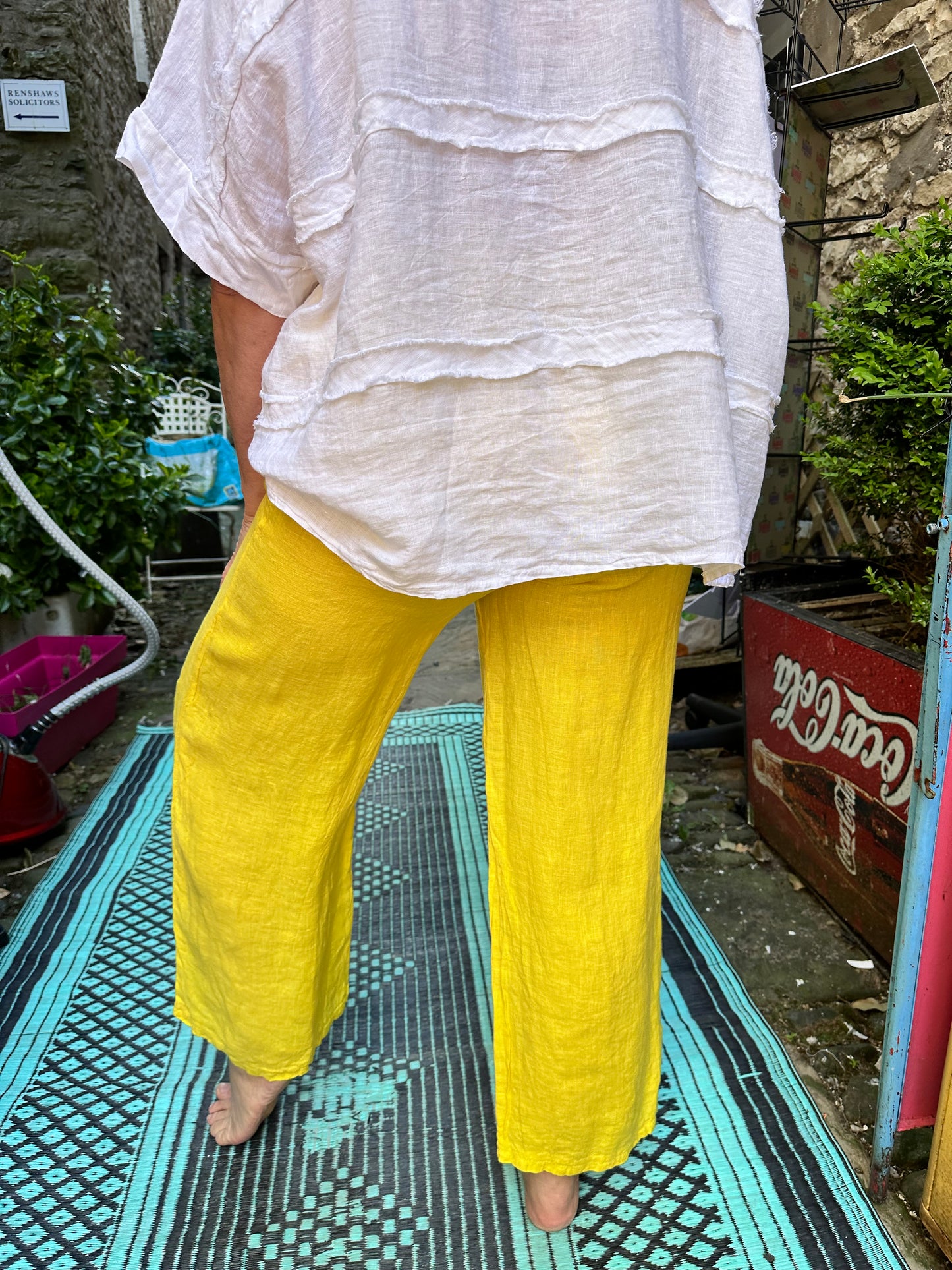 Pure Linen AKouna Trousers In yellow Size 8-14