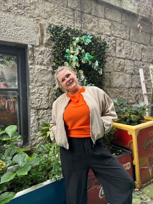 Beige Ruched Hem Bomber Jacket Size 8-18