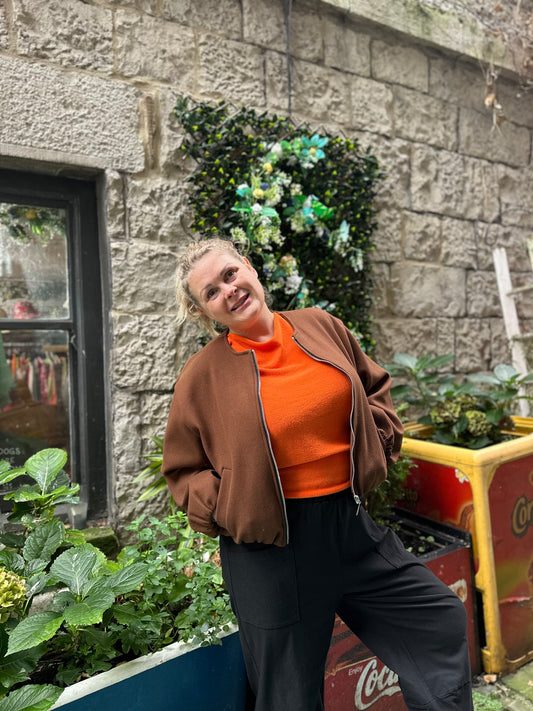 Ruched Hem Bomber Jacket Size 8-18 In Chocolate Brown