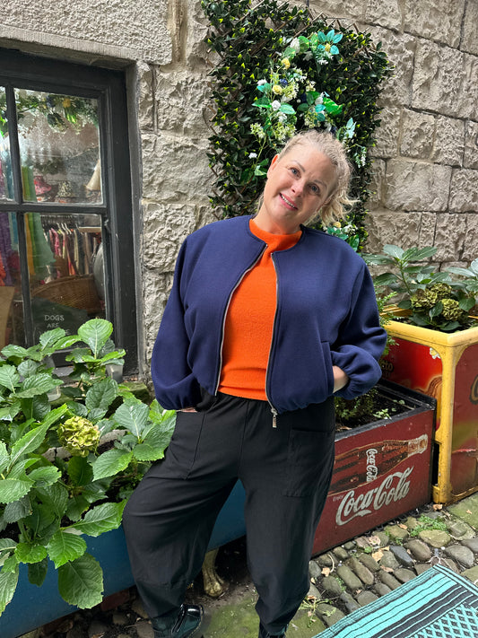 Navy Ruched Hem Bomber Jacket Size 8-18