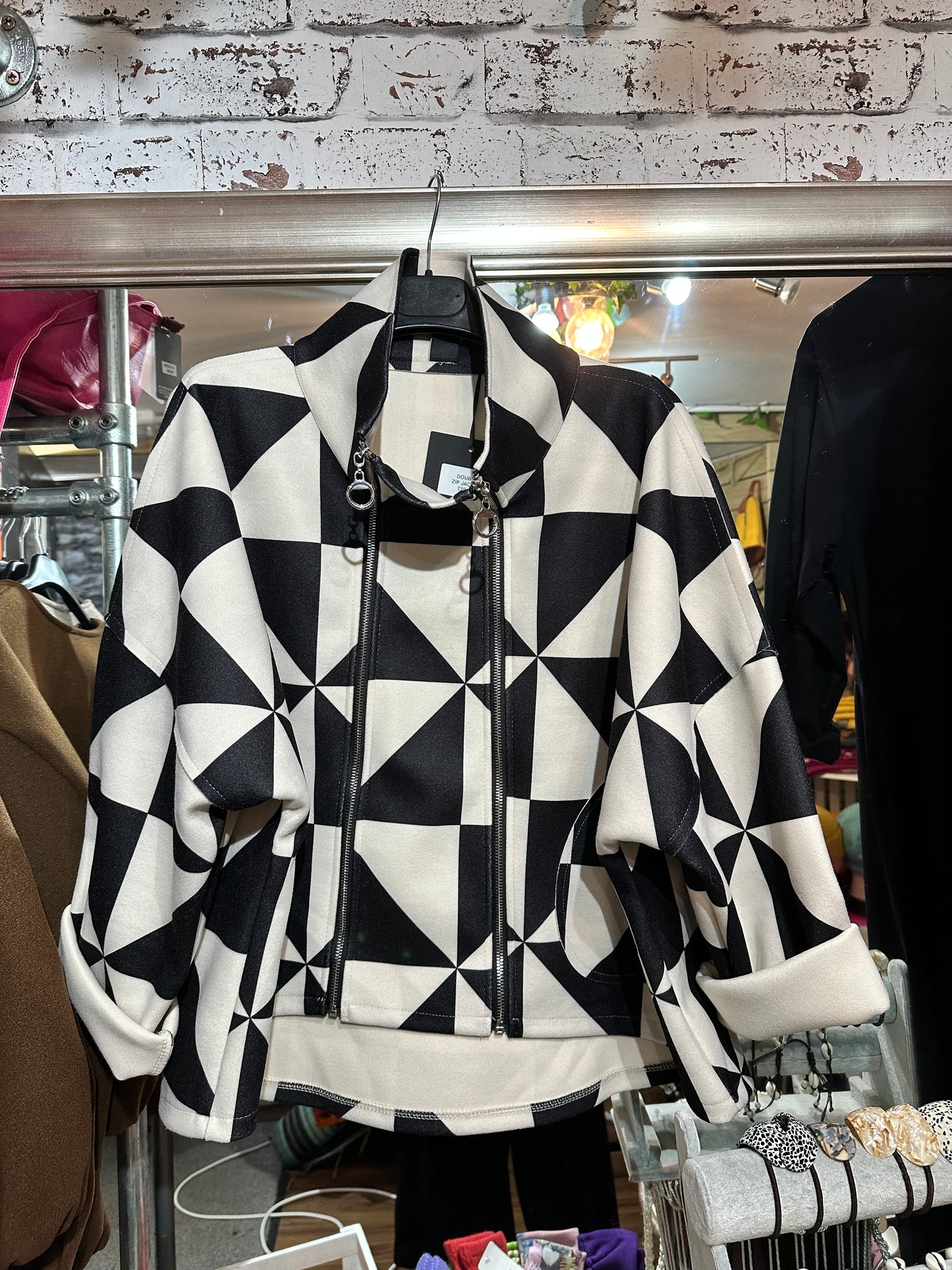 Stunning Double Zip Monochrome Jacket Size 8-18