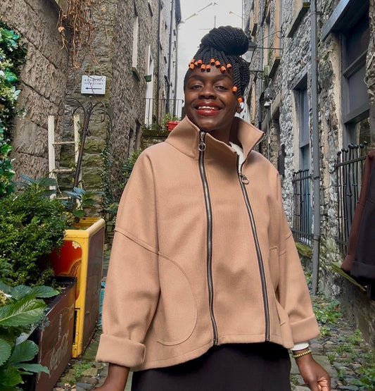 Stunning Double Zip Jacket In Camel Colour Size 8-18