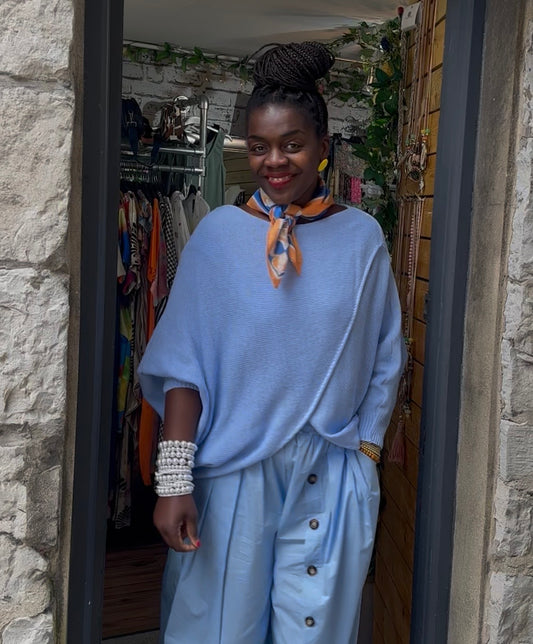 Stunning Cross Front Layering Amina Top In Baby Blue Colour Size 10-24