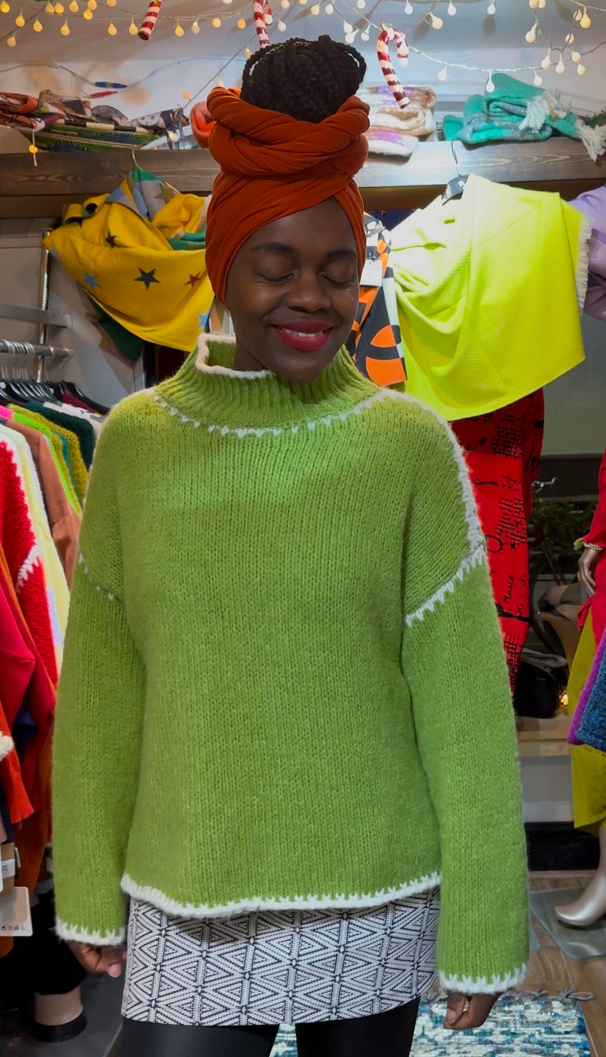 Soft Knit Apple Green and White Aja Jumper Fits Size 8-16
