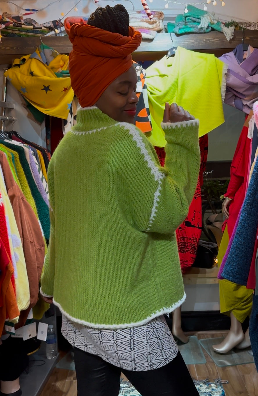 Soft Knit Apple Green and White Aja Jumper Fits Size 8-16