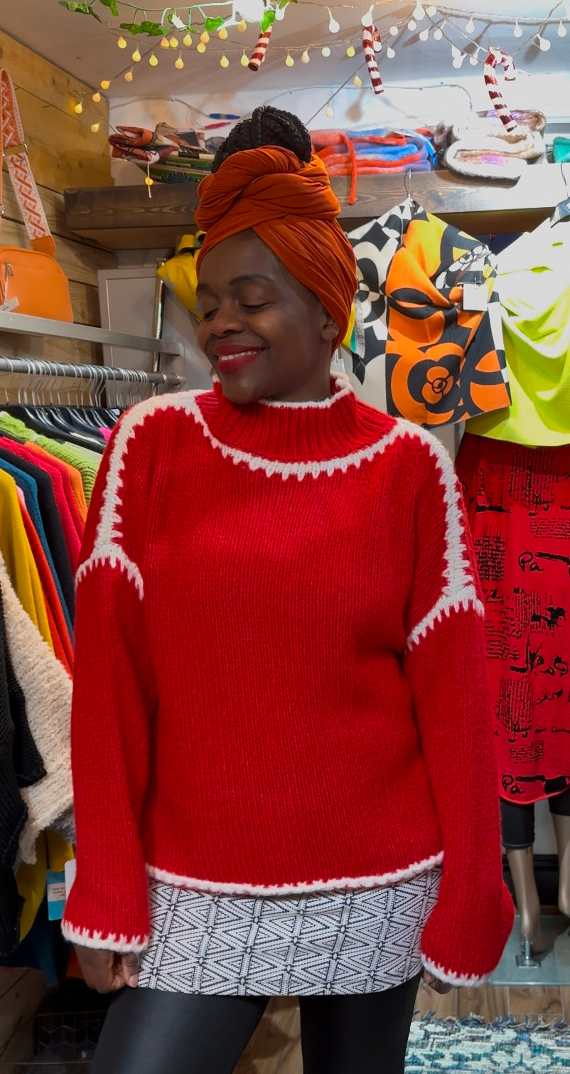 Soft Knit Red and White Aja Jumper Fits Size 8-16