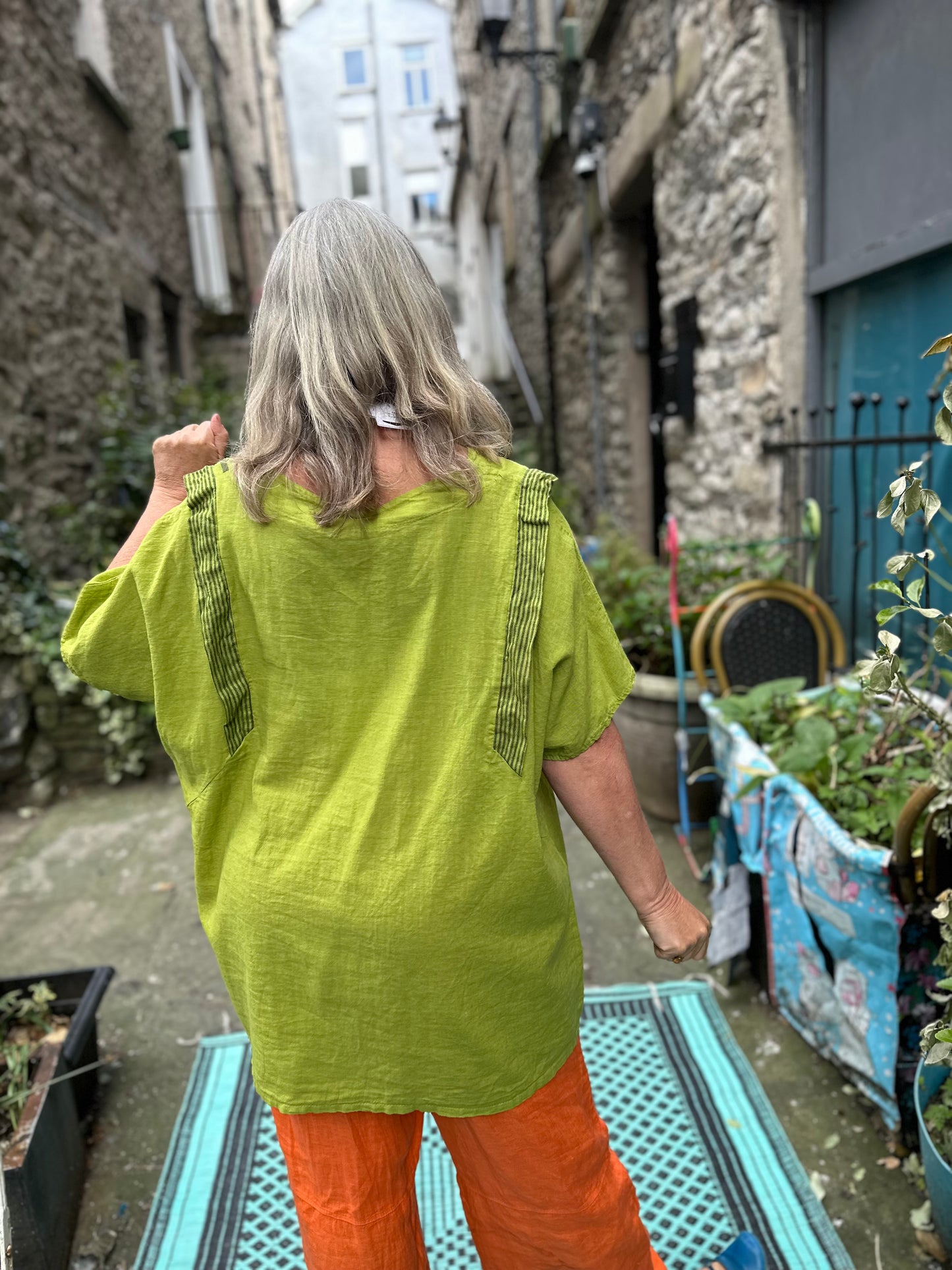 Pure Linen Akoussa Top In Lime Green Fits Size 12-22