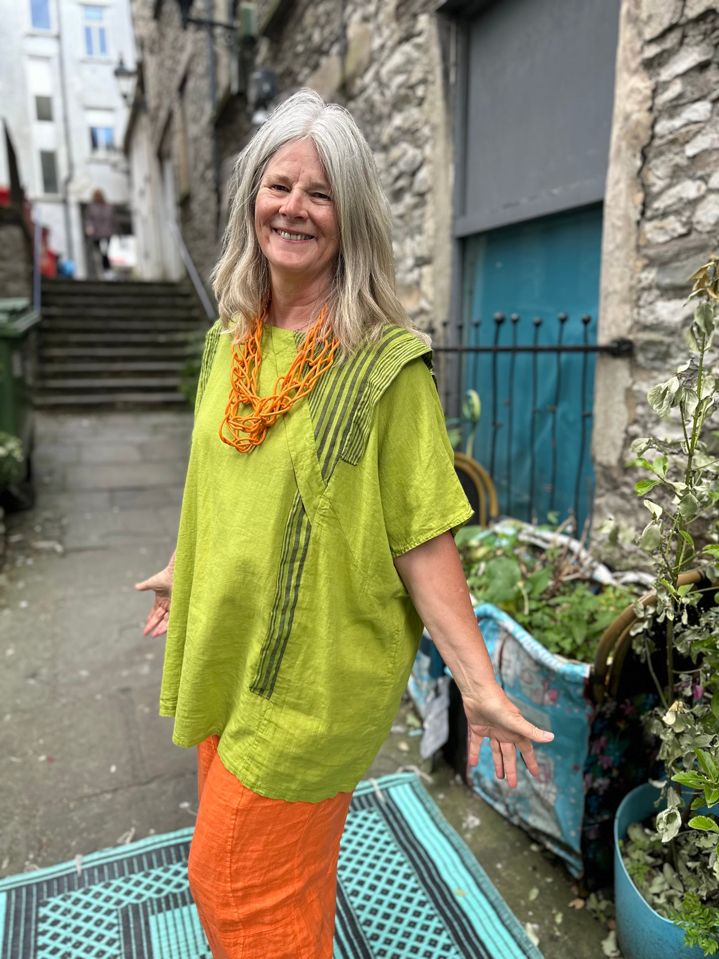 Pure Linen Akoussa Top In Lime Green Fits Size 12-22
