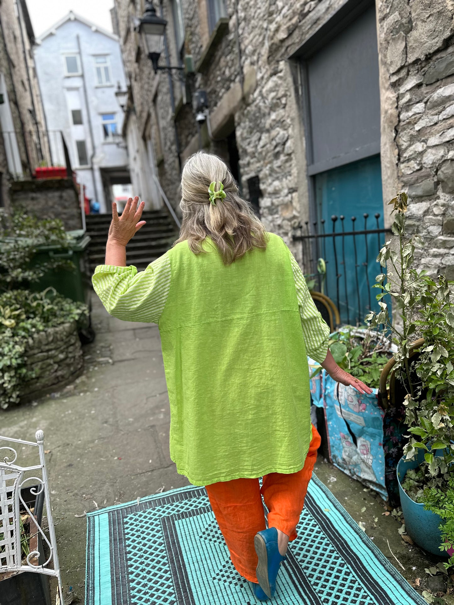 Pure Linen Akoussa Top In Lime Green Fits Size 12-22