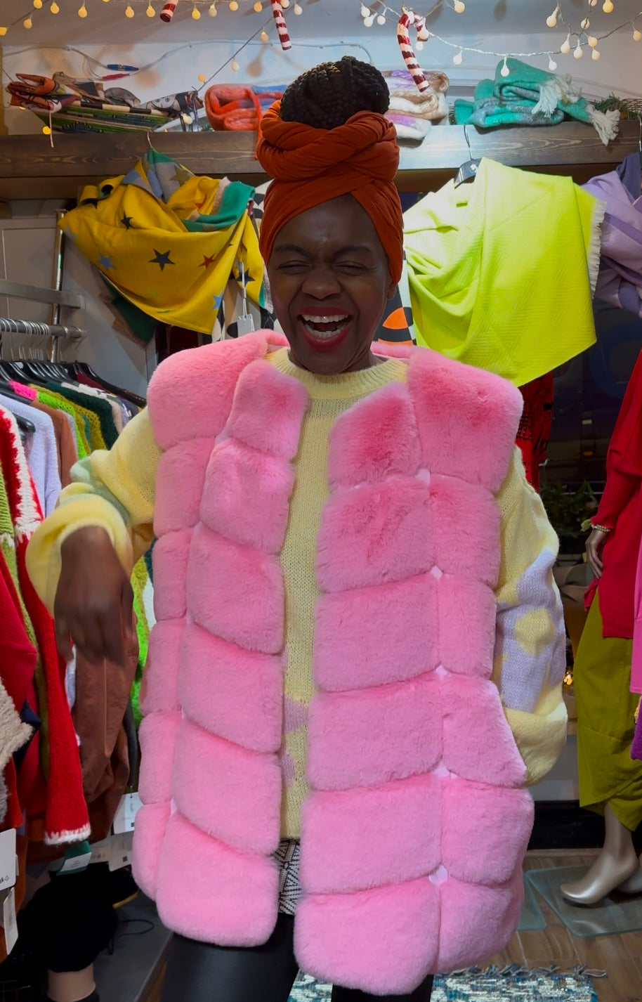 Exquisite Fluffy Faux Fur Pink Koro Gilet Fits Size 10-18