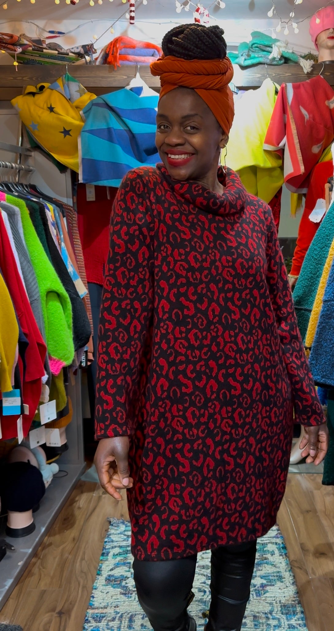 Fluffy Knit Animal Print Amouka Dress Top Size 8-18