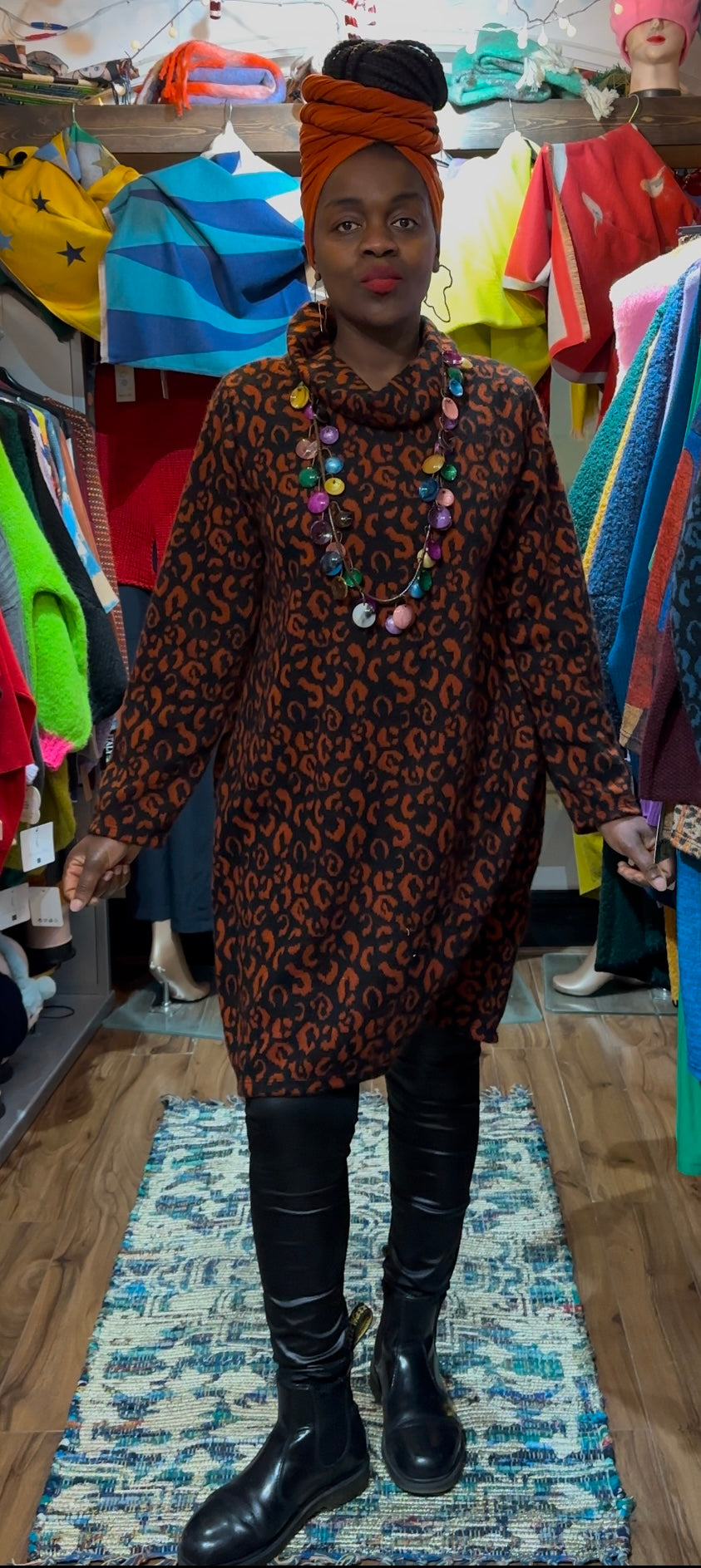 Fluffy Knit Animal Print Amouka Dress Top Size 8-18
