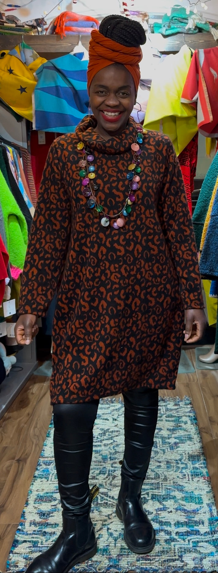 Fluffy Knit Animal Print Amouka Dress Top Size 8-18