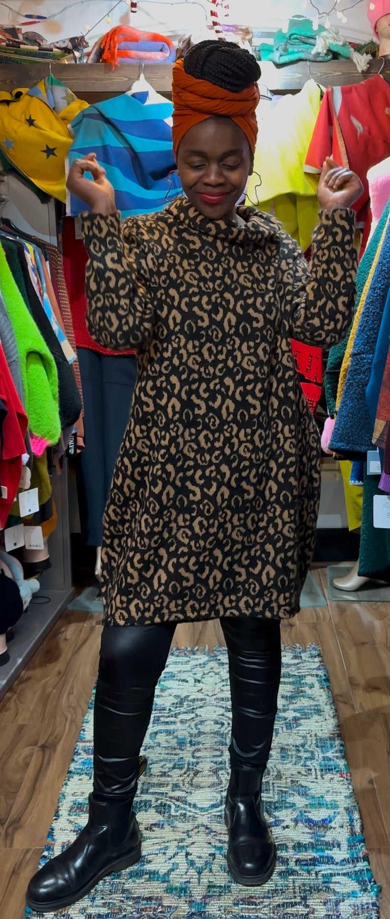 Fluffy Knit Animal Print Amouka Dress Top Size 8-18
