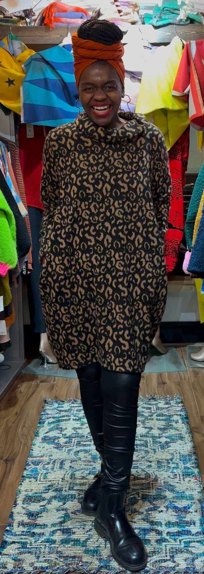 Fluffy Knit Animal Print Amouka Dress Top Size 8-18