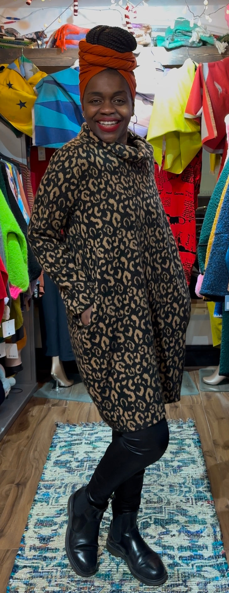 Fluffy Knit Animal Print Amouka Dress Top Size 8-18