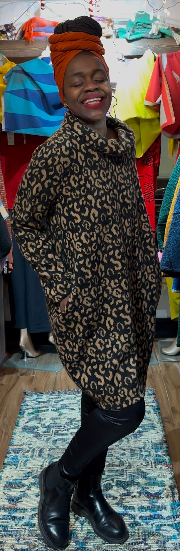 Fluffy Knit Animal Print Amouka Dress Top Size 8-18