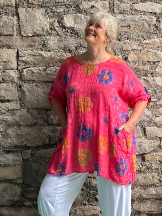100% Cotton Two Pockets Daisy Amma Top One Size Fit Size 12-20
