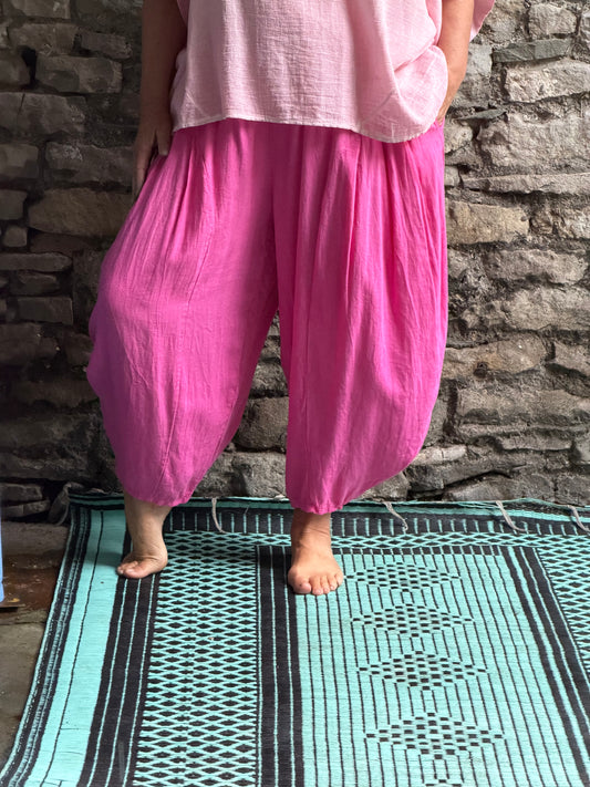 Elegant Linen Mix Trousers In Pink Fits Size 10-22