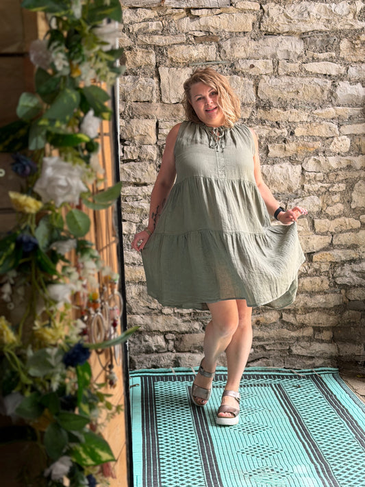 Pure Linen Super Cute Tiered Dress One Size Will Fit from Size 8-16