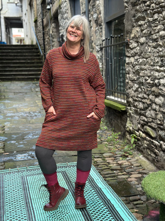 Made In Italy Rust and Multi Coloured Roll-Neck Tunic Dress Size 12-20