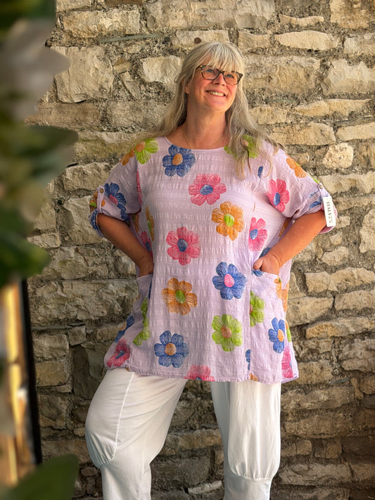 100% Cotton Two Pockets Daisy Amma Top One Size Fit Size 12-20