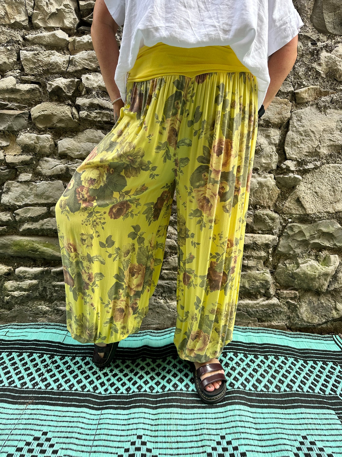 Floral yellow Harem Yoga Trousers One Size Fits UK 10-22