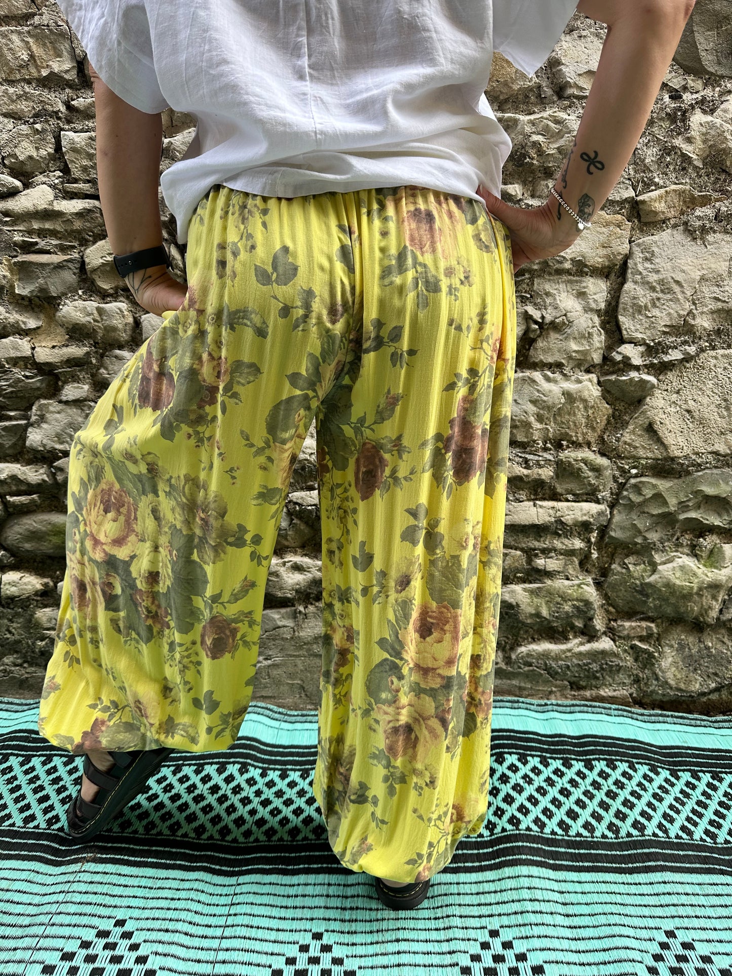 Floral yellow Harem Yoga Trousers One Size Fits UK 10-22
