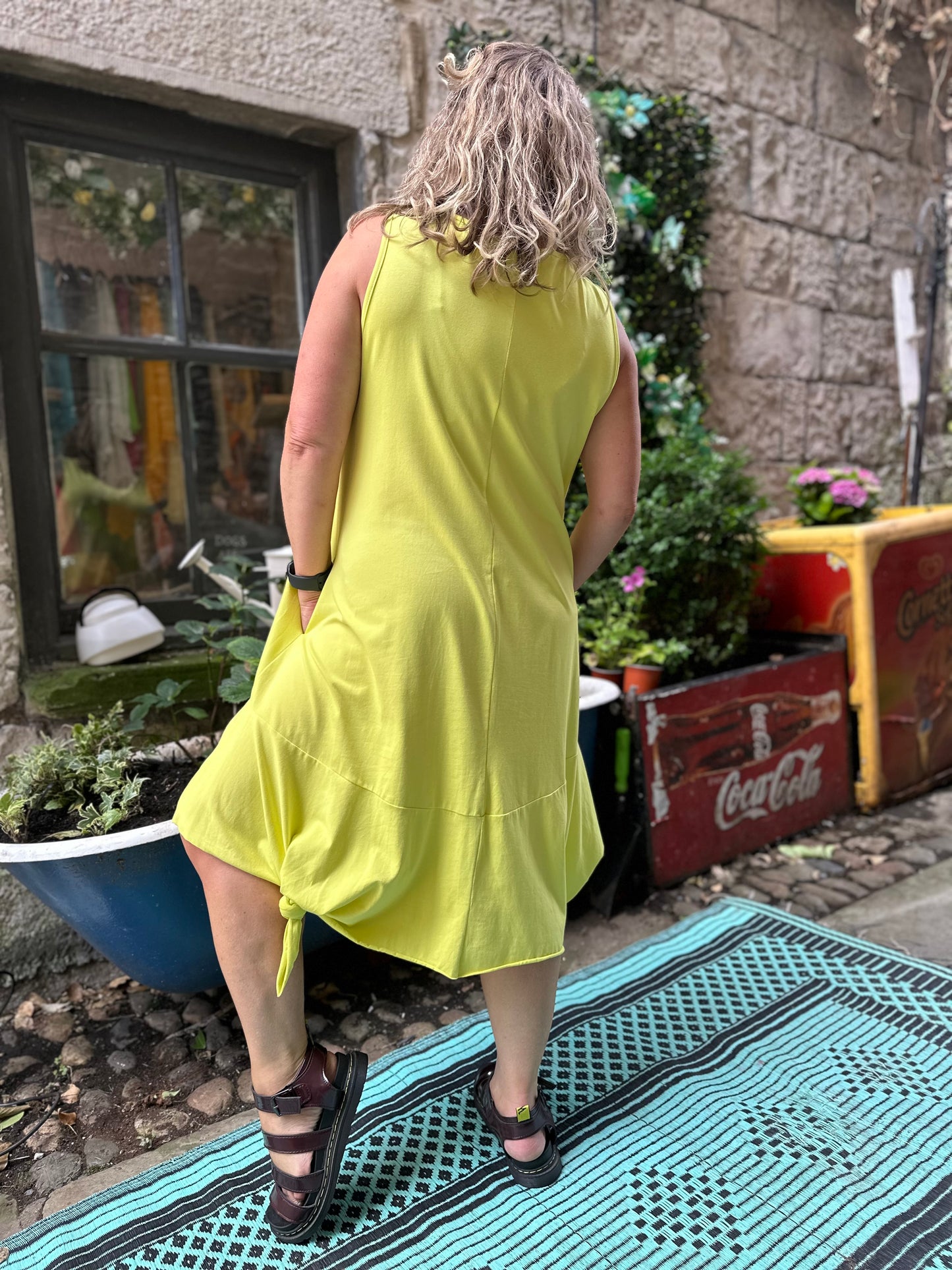 knotted Hem High and Low Dress In Citrus yellow Fits Size 10-22