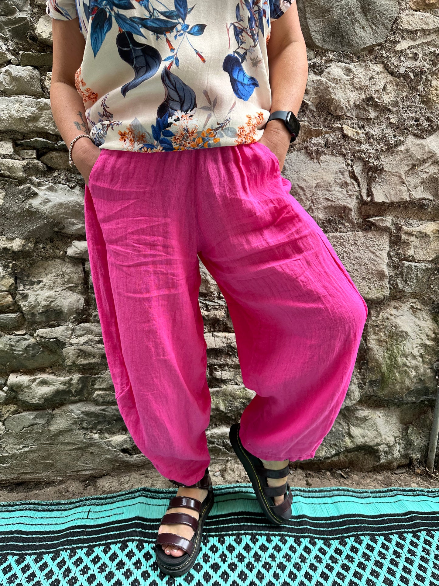 Pure Linen Kuiza Trousers In Fuchsia Pink Size 8-20