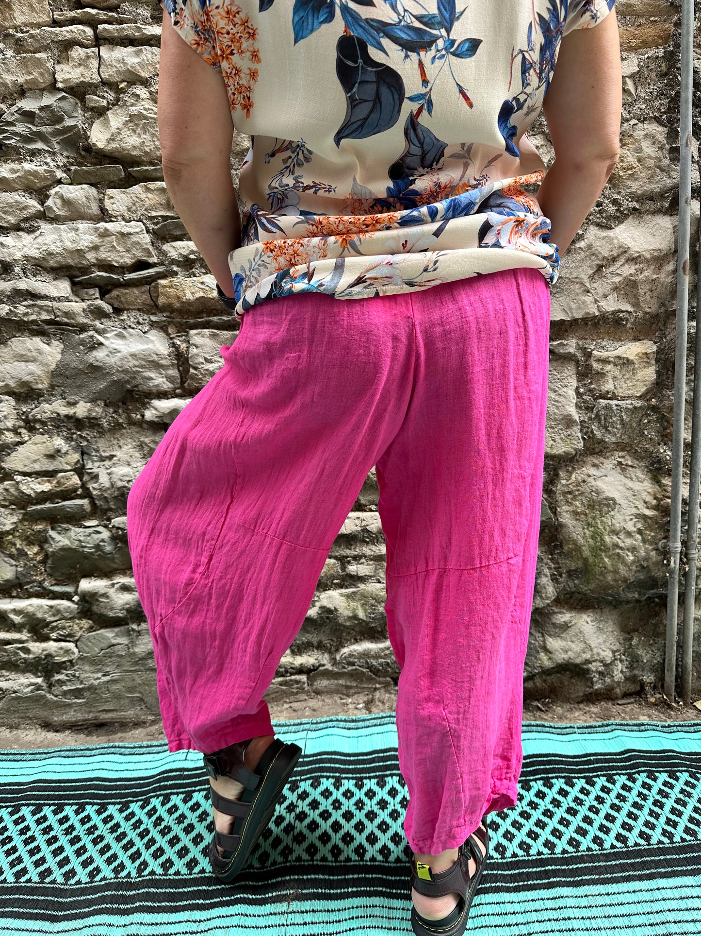 Pure Linen Kuiza Trousers In Fuchsia Pink Size 8-20