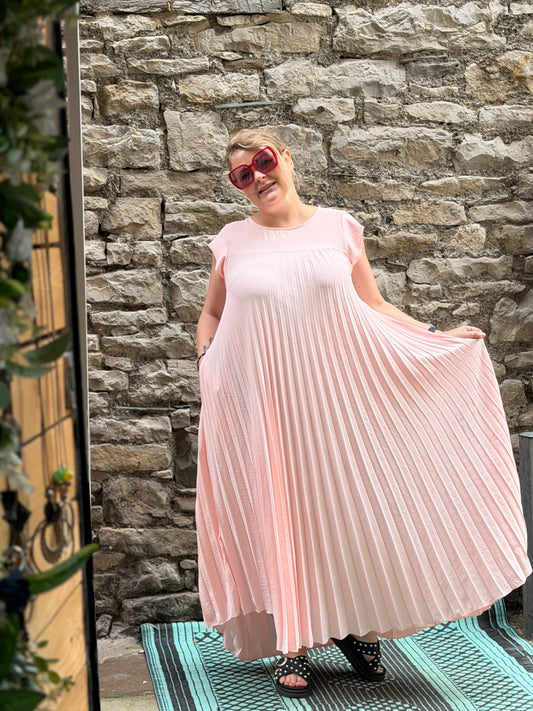 SALE Stunning Blush Pink Long Atouke Pleated Dress Fits Size 12-24