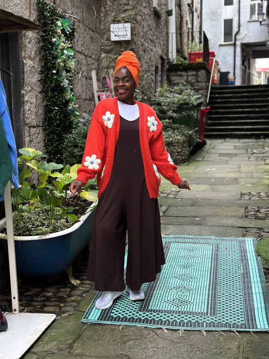 Stunning Soft Knit Daisy Moo Cardigan In Orange Size S/M