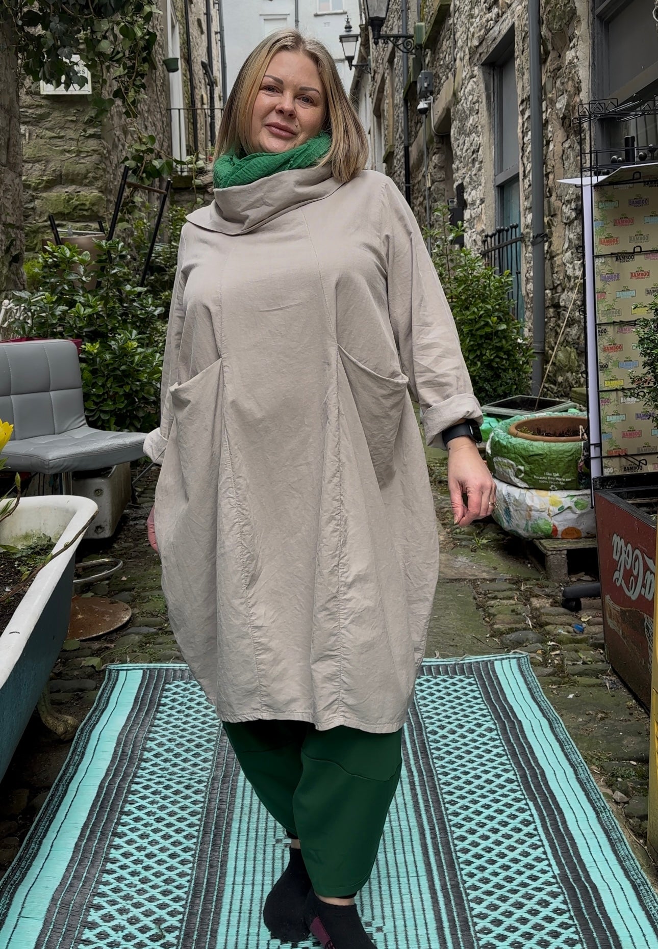 Stunning Beige Zola Long Sleeve Two Pockets Cord Dress Will Fit Size 12-18