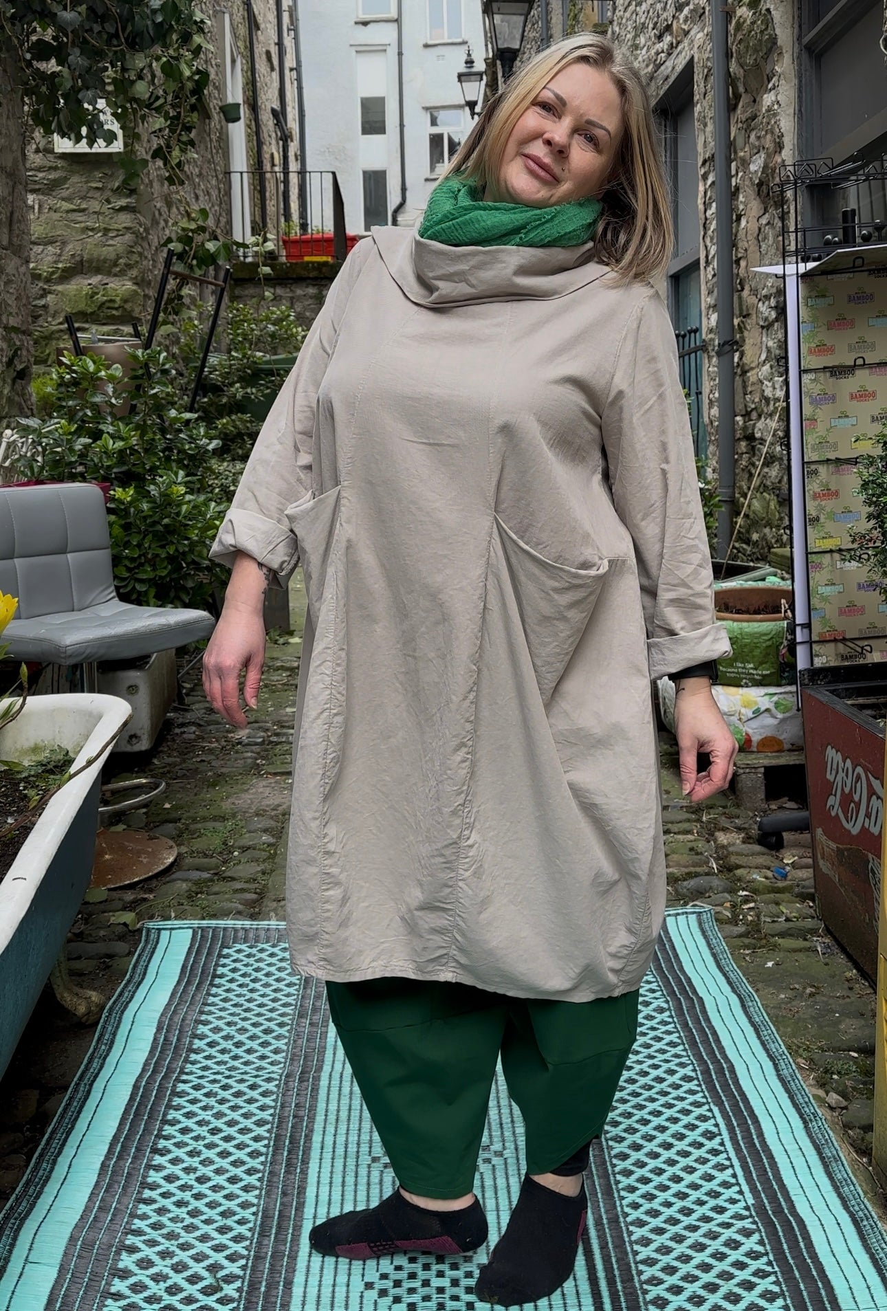 Stunning Beige Zola Long Sleeve Two Pockets Cord Dress Will Fit Size 12-18