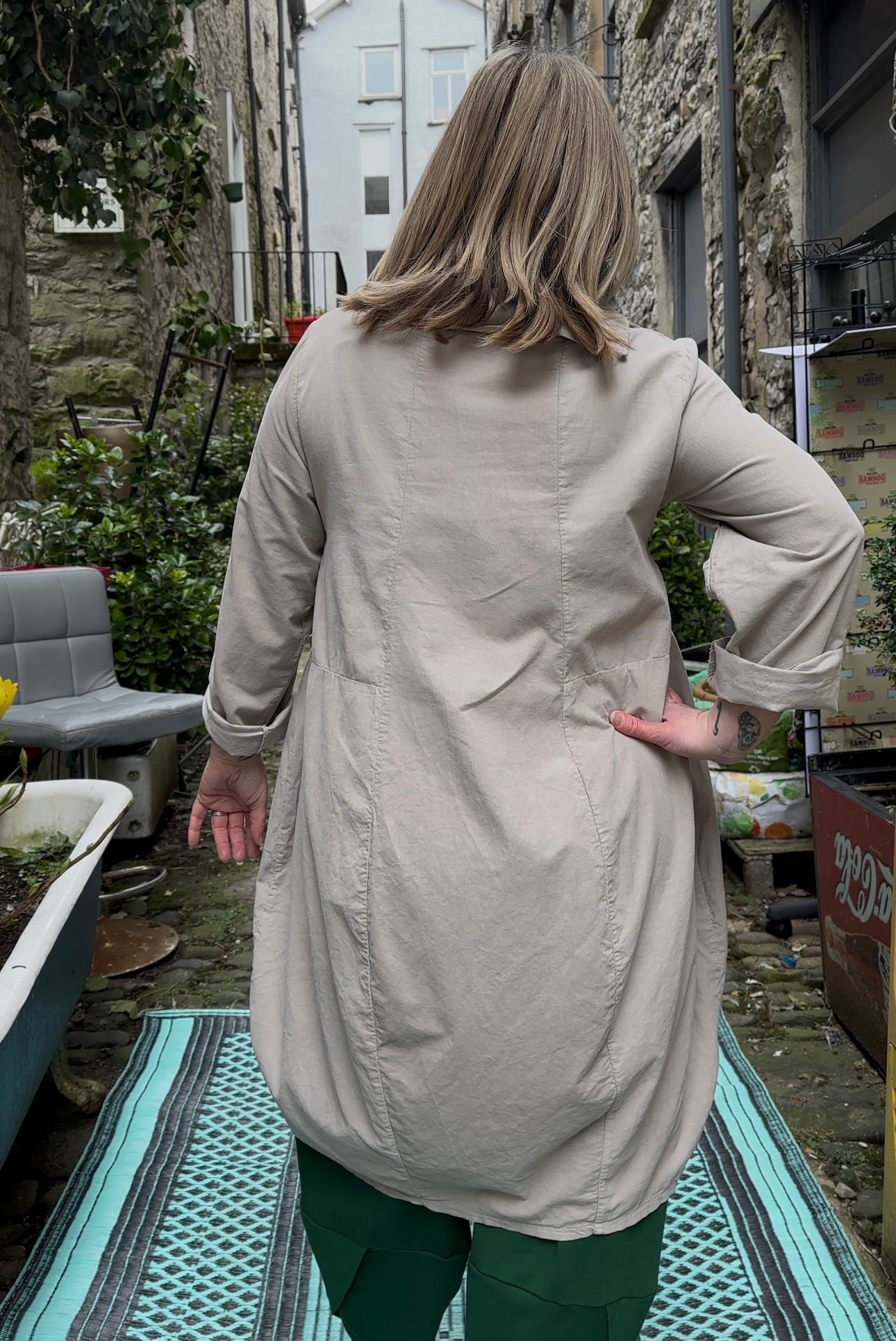 Stunning Beige Zola Long Sleeve Two Pockets Cord Dress Will Fit Size 12-18