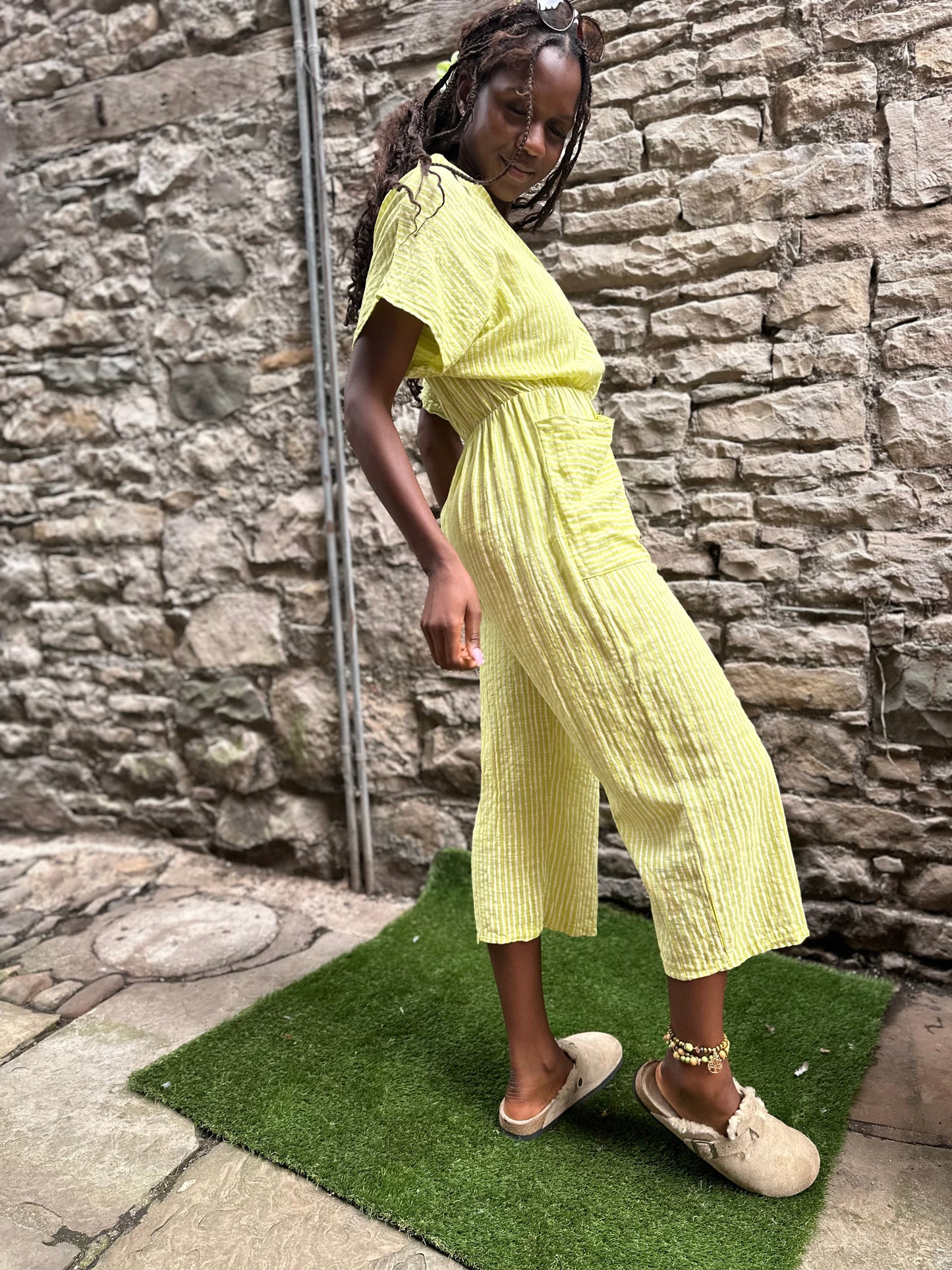 Lime Green Striped Ojo Jumpsuit One Size Fits Size 6-14